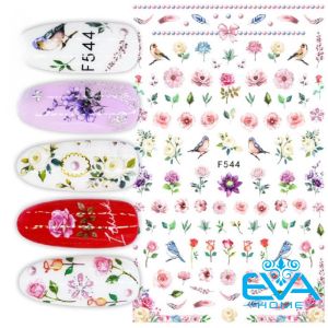 Sticker Dán Móng Tay 3D Dạng Decal Dán Móng Chống Nước Hoạ Tiết Hoa Lá Và Chim Blue Jay Bird And Feather F544