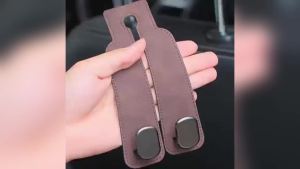 TwinHook Leather Car Headrest Hangers Car Headrest Hooks for Purse and Bags 2-in-1 Leather Car Seat Back Storage Hook Anti-Slip Purse Holder for Car Supports Up to 50 lbs (Black-2 Pack)