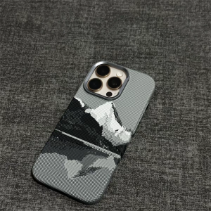 Abstract Mountain Peak Grid Case Cover for iPhone 17 16 15 Pro Max Carbon Color Hard Camera Metal Frame Protector Funda
