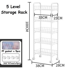 [SG Seller] Wheeled Trolley Storage Rack Bedroom Sorting Snack Storage Rack Kitchen Storage Rack Floor Multi-layer Vegetable Basket Rack 5 Levels - Stock in SG