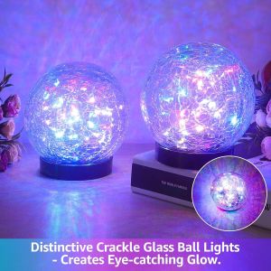 ไฟลูกบอลน้ำแข็งแตกพลังงานแสงอาทิตย์ 10 ซม. ไฟลูกโลกสวนทนฝนและแดดสำหรับตกแต่งลานทางเดินรวมเสาไฟ LED ภูมิทัศน์