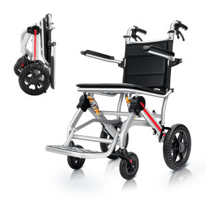 Premium Foldable Lightweight Push Wheelchair Big Spring Shock Absorption 12-inch Rear Wheels 11kg 46cm Seat Width