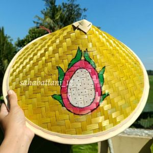 Topi caping lukis motif buah naga | topi caping karnaval anak