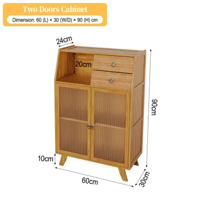 Nordic Bamboo Kitchen Cabinet Sideboard with Fluted Glass Door Kabinet Dapur Storage Cupboard Rak Dapur Modern橱柜