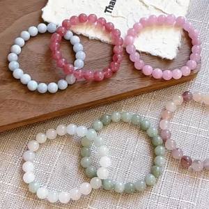 Single Circle Natural Stone Crystal Bracelet for Women Strawberry Crystal Tianshan Cuihai Blue Treasure Bracelet Simple and Versatile Bracelet单圈天然石水晶手链女草莓晶天山翠海蓝宝手串简约百搭手链