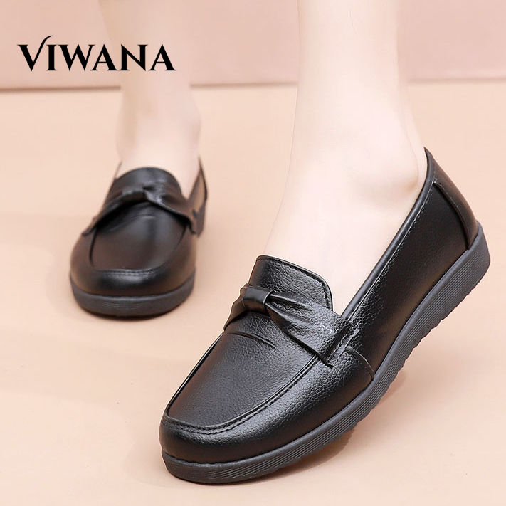 VIWANA Women Black Flats Shoes Korean Style Comfort Ladies Slip On Boat  Shoes Plus Size 35-41 Soft Sole Loafers Office Casual Flat Shoes For Women  On
