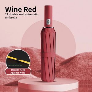 24 Bone Windproof anti-UV Fully Automatic Large Umbrella 3 Folding Ribs Double Umbrella Travel Rain Men Women Umbrellas UPF Gift2026