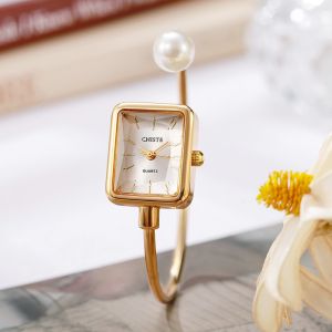 CHUN053634 Dây đeo ngọc trai Đồng hồ đeo tay đồng hồ vuông Vòng tay mở Đồng hồ đeo tay đính ngọc trai Sang trọng Đồng hồ thạch anh Phụ nữ