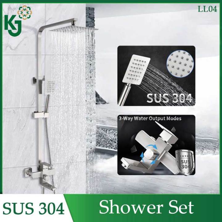 KINJA shower set for bathroom 4 in 1 square 304 stainless steel hot and ...