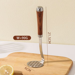 Vision 304 Stainless Steel Potato Masher Non Stick Wood Hand Potato Ricer Cooking Baby Food Masher Avocado Mashing Crusher Home Crusher Garlic Complementary Food Crusher Kitchen Cooking Tool