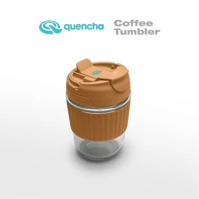 Quencha Buy 1 Get 1 12oz Glass Coffee Tumbler Built-in Straw Silicone Sleeve BPA-Free Hot Cold
