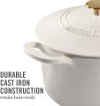 MARTHA STEWART Gatwick 7 Quart Enamel Cast Iron Dutch Oven Professional Pro Chef Kitchen Cooking Pot Linen White with Gold Knob. 