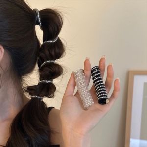 DECORATE X High Elastic Telephone Line Hair Loop Rhinestone Spiral Coil Bubble Braid Headband Fashion Rubber Phone Line Hair Loop Woman