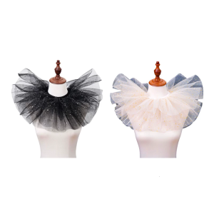 Victorian Ruffled Tulle Faux Collar Shawl with Sparkly Dots Detachable Layered Neck Ruff for Women Clown Cosplay Choker