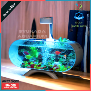 Promo !! 1 Set lengkap Aquarium mini plus mesin oxygn glembung dan lampu LED 3 Watt (M02)