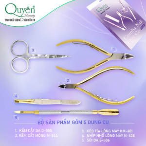 Combo Nail Quý Cô Quyên Beauty CB-QC1 Với 5 Dụng Cụ Chăm Sóc Cá Nhân Gồm Kềm Cắt Da Kềm Cắt Móng Sủi Da Nhíp Kéo Tỉa Lông Mày Cực Tiện Lợi Ý Nghĩa