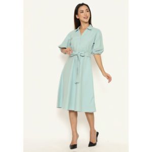 Urban Exchange Scarlet Dress Green - Linen Midi Dress