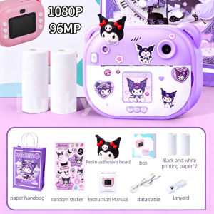 5-in-1 Kids Camera🎀Kids Instant Print Camera 96MP 1080P Kuromi Melody Cinnamoroll Camera Video Kids Toys Front Rear Dual Camera with Music Games Black and white printer