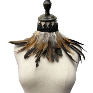 NBANLIKE Luxury Gothic Party Costume Stage Performance Cosplay Props Lace Collar Necklace Feather Choker Neck Wrap