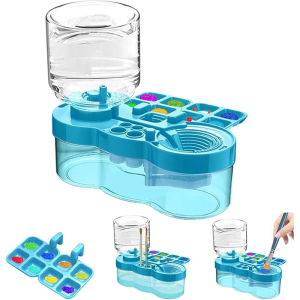 JBMBHC Portable Watercolor Brush Washer With Auto Water Dispenser Mess Free Art Station For Kids Students Outdoor Sketching Includes Detachable Palette And Brush Rack Eco Friendly Plastic