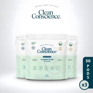 (Pouch Bundle) Clean Conscience 5-in-1 Laundry Pods Odour Care - 50 Pods x3 | Zero Plastic Waste Pack