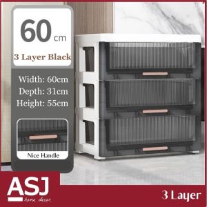 ASJ_Multi Functional Transparent Large Capacity Storage Box Cabinet Drawer Design with wheels – 3 to 5 tier available
