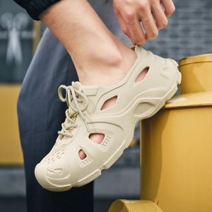 [Free Shipping] Black Warrior Clogs Water Shoes MenS And WomenS Closed-Toe Sandals Soft-Soled Lace-Up Beach Shoes Versatile Thick-Soled Shoes