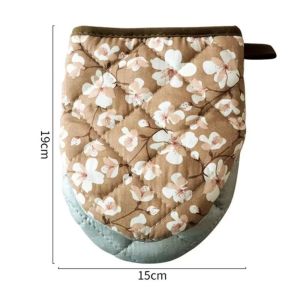 YESHE 1PC Heart-shaped Bakeware Oven Mitts Flower Printed Resistant Baking Oven Gloves Durable Cotton Kitchen Insulation Pad