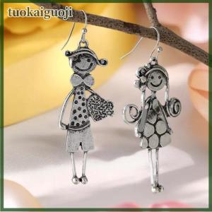 tuokaiguoji Creative Retro Minimalist Couple Character Metal Pendant Earrings For Womens Daily Minimalist Earrings