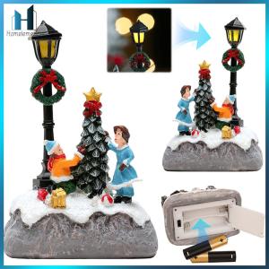 【Homelements】1Pc Christmas Village Houses Christmas Table Ornaments with Light Xmas Village Ornament for Indoor Fireplace and Shelf