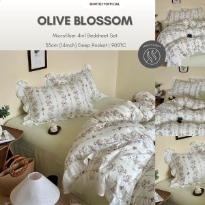 🇲🇾 𝗥𝗘𝗔𝗗𝗬 𝗦𝗧𝗢𝗖𝗞 𝟮𝟰𝗵𝗼𝘂𝗿𝘀 🚚 OLIVE BLOSSOM 35CM Microfiber Bedsheets Set Flora Series