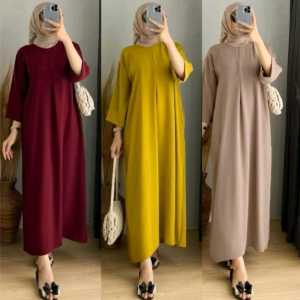 Dress Rayon Polos Midi Tangan 3/4 Gaya Asia untuk Wanita | zalera id