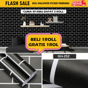 ( DAPAT 2 ROLL ) BELI 1 GRATIS 1  Wallpaper Sticker dinding 3d motif bata hitam kamar tidur anak wallstiker