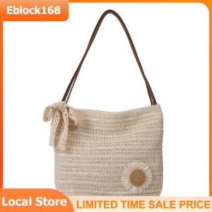 Women Straw Woven Tote Bag with Comfortable Top Handle Durable Natural Material for Travel and Daily Activities