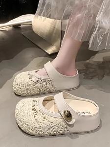 [Free Shipping] WomenS 2026 Summer New Style Height-Increasing Thick-Soled Princess Lace Slippers Flat-Soled Sports Casual Mesh Breathable Half-Slippers