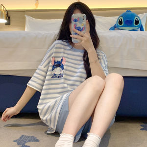 Summer Cartoon Stitch 2Pcs Womens Pajamas Shorts Sanrio Kawaii Cinnamoroll Y2K Short Sleeve Thin Cute Girls Casual Home Clothes