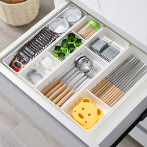 3PCS Adjustable Kitchen organizer Cutlery Drawer Organizer Flatware Drawer Tray Kitchen Cutlery Partition Divider Cabinet Box Plastic Drawer Storage Organizer for Silverware Serving Utensils Multi-Purpose Storage for Kitchen Office Bathroom Supplies
