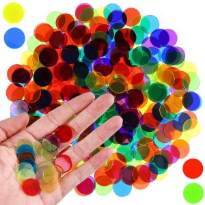 MIRELINA 100Pcs Plastic Round Counting Chips Lightweight Colorful Montessori Bingo Chips Transparent Game Tokens Montessori Learning
