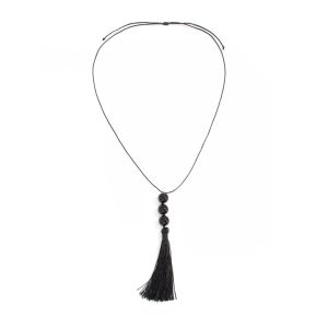 RGFV Black Beads Necklace Resin Long Rope Women Collarbone Chain Neck Pendant Adjustable Tassel Choker Cool Girls