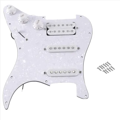 (LE5B) ST SQ Electric Guitar Loaded Prewired Electric Guitar Pickguard Pickup Assembly White Pearl