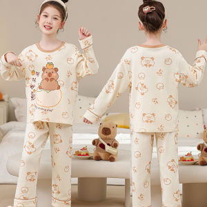 Bộ đồ ngủ cho bé gái dễ thương Kulomi họa tiết hoạt hình cổ tròn dài tay