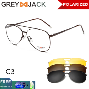 Grey Jack Frame Kacamata Clip On Polarized Free 3 Lens Metal Style Aviator Classic Bisa Minus Antiradiasi Blueray Photocromic Bluecromic 80006