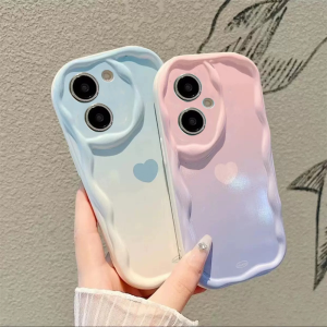 (Lokal Ready) PENGER Casing hp Vivo Y36 Y27 Y16 Y12s Y20 Y02A Y02T Y35 Y11 Y17 Y21 Y15 Y12 Y30i Y22 Y15s Y20s Y22s Y21A Y12i Y21s Y15A Y33s Y51 Y91C Y91 Candy Gradient Love Heart Lembut 3D Bergelombang Curved Edge Case