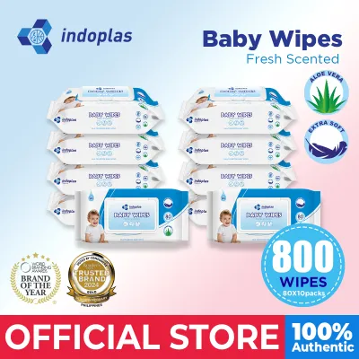 Indoplas Antibacterial Disinfectant Baby Wipes 80 Tender sheets pack of 10 FDA Approved