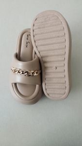 Sara Sara GEMES Sandal Selop Santai Wanita Kulit PU Rantai Elegan 6 cm