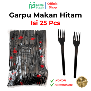 Garpu Makan Plastik Hitam isi 25 pcs Garpu Catering Kuat Panjang