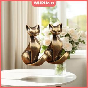 WHPHous Brass Cat Figurine Vintage Brass Sculpture Desktop Craft Small Ornament Home office Cat Statue Home Decoration