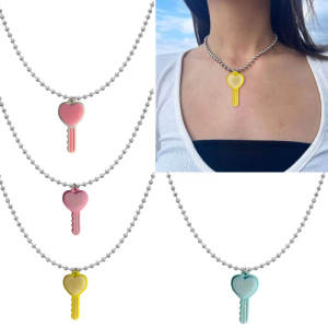 Vintage Key Pendant Necklace for Women Girl Hip Hop Nightclub Necklaces Fashion Neck Beaded Chain Choker