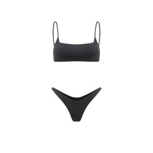 YUKARI SWIM 2 Piece Bikinis ชุดบิกินี่ 2 ชิ้น ลายเสือ ชุดว่ายน้ำกระชับหน้าอก ชุดชายหาด เซต 2 ชิ้น ชุดบิกินี่ทรงสามเหลี่ยมสีดำ Swimwear
