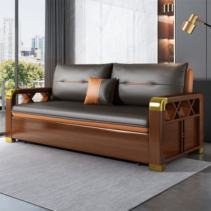Giường sofa đa năng Tay Gỗ Ốp Kim Loại Cao Cấp Ghế sofa Phòng Khách Sang Trọng Khung Thép Cường Lực